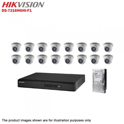 Hikvision Turbo HD 16 Channel CCTV DVR DS-7216HGHI-F1 + Hikvision 1MP 720P Indoor IR Dome Camera DS-2CE56C0T-IRP + 3TB Toshiba Surveillance CCTV HDD